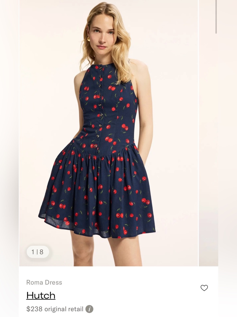 Navy Cherry Print Halter Sundress